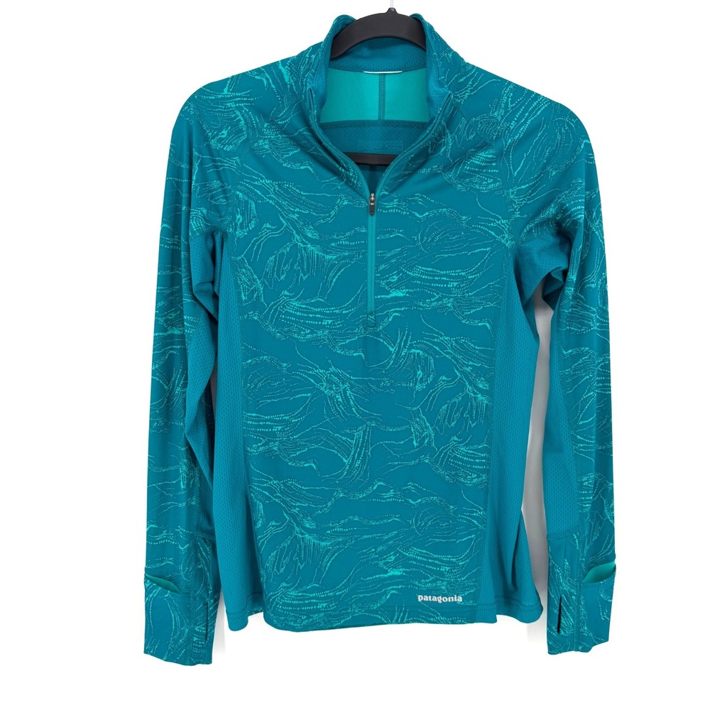 Patagonia Pullover Capilene Midweight XS Teal Blue 1/4 Zip Thumbhole Gorpcore